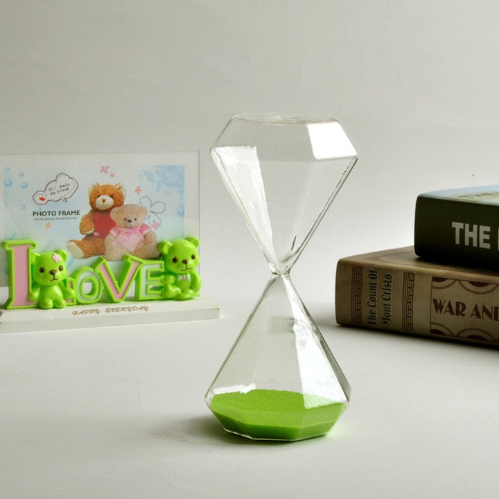 Diamantformet Glas Timeglas med Farverigt Sand - 5-60 Minutters Timer