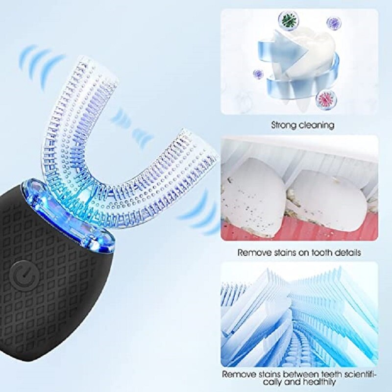 U-formet Elektrisk Tandrenser med Blå Lys og USB Opladning