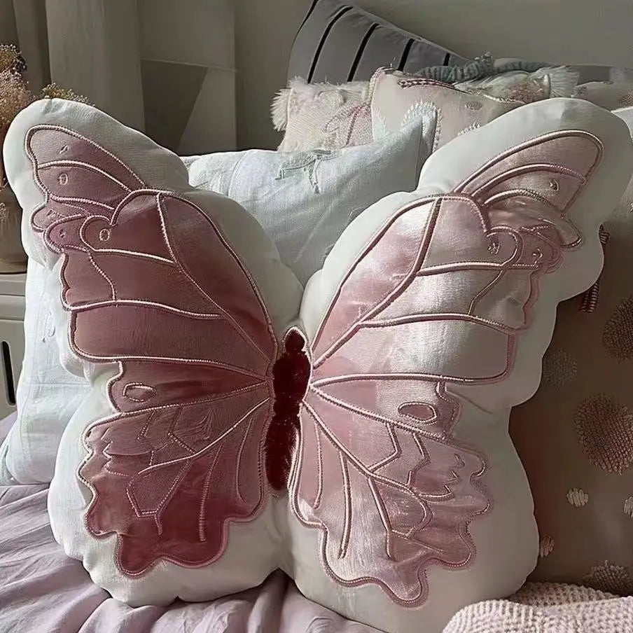 Dekorativ Pink Pude med Sommerfuglevinge Design