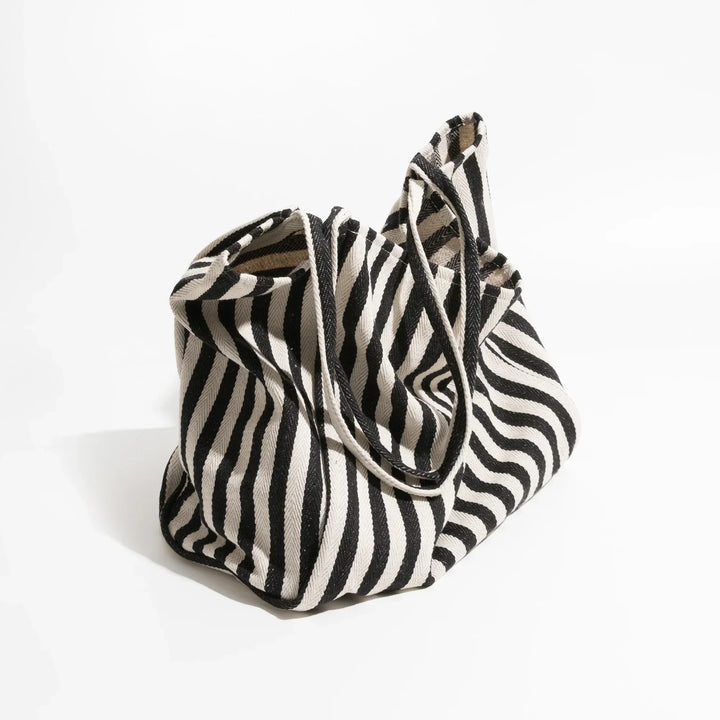 Stribet Tote Bag i Holdbart Lærred