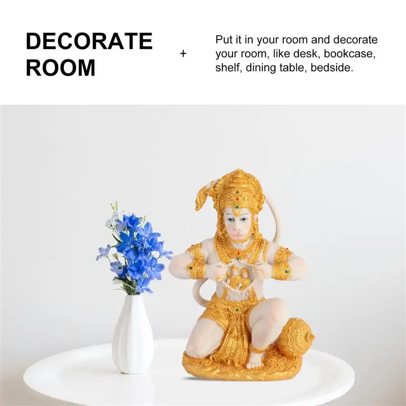 Elegant Resin Lord Hanuman Figurine i Guld