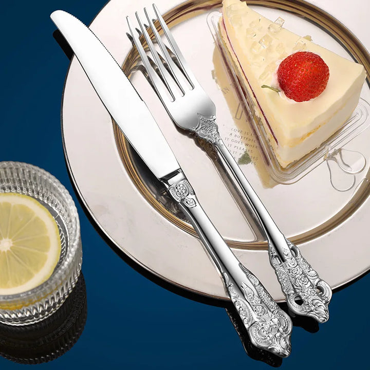 Elegant Guldbelagt Bestik Sæt i Rustfrit Stål