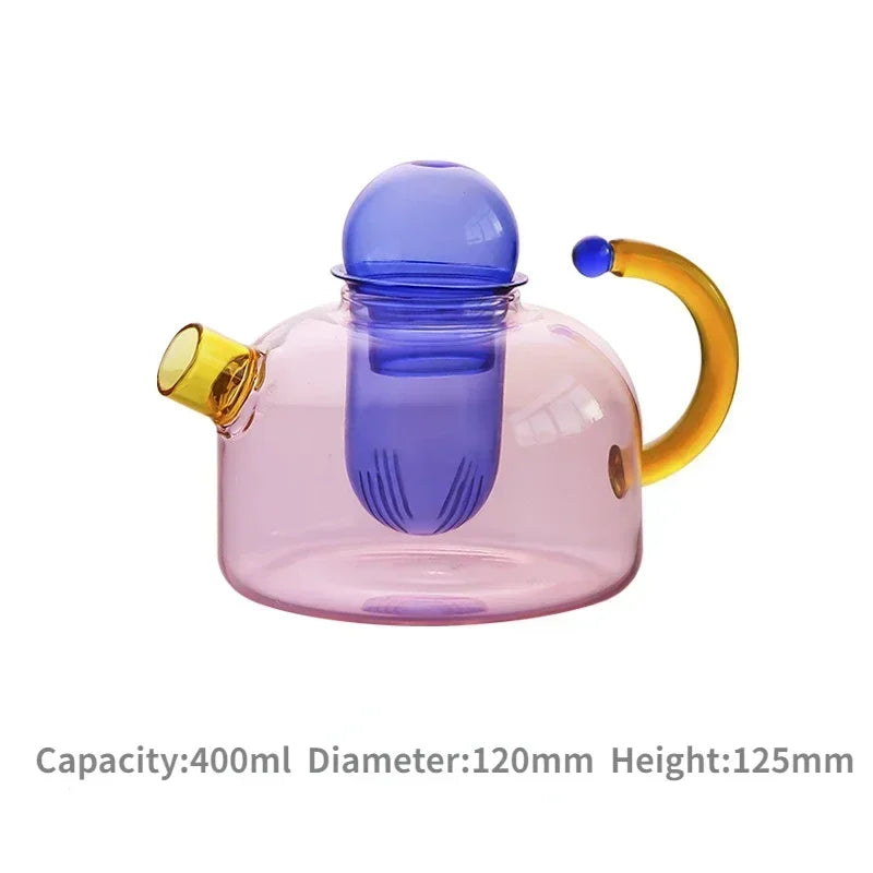 Håndlavet Glas Teapot med Vintage Design i Blå og Amber