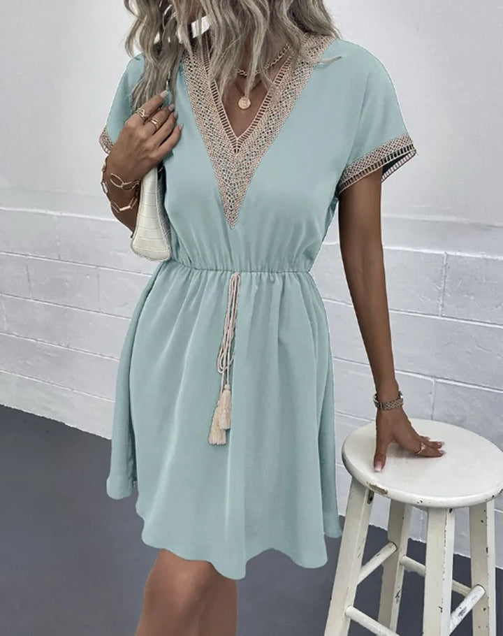 Matilda | Kvinders V-hals Boho Flowy Draperet Kjole Casual