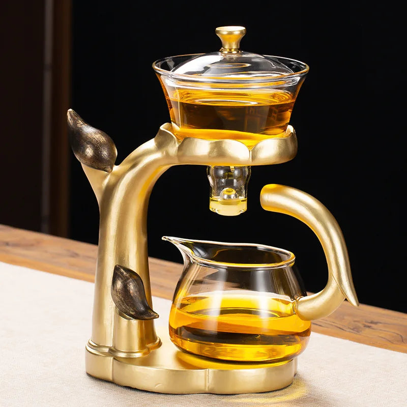Elegant Glas Te Sæt med Semi-Automatisk Magnetisk Te Maskine til 6