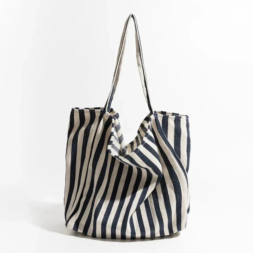 Stribet Tote Bag i Holdbart Lærred