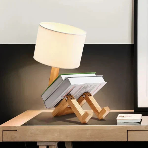 Træbordlampe med Indbygget Bogholder – Moderne Design