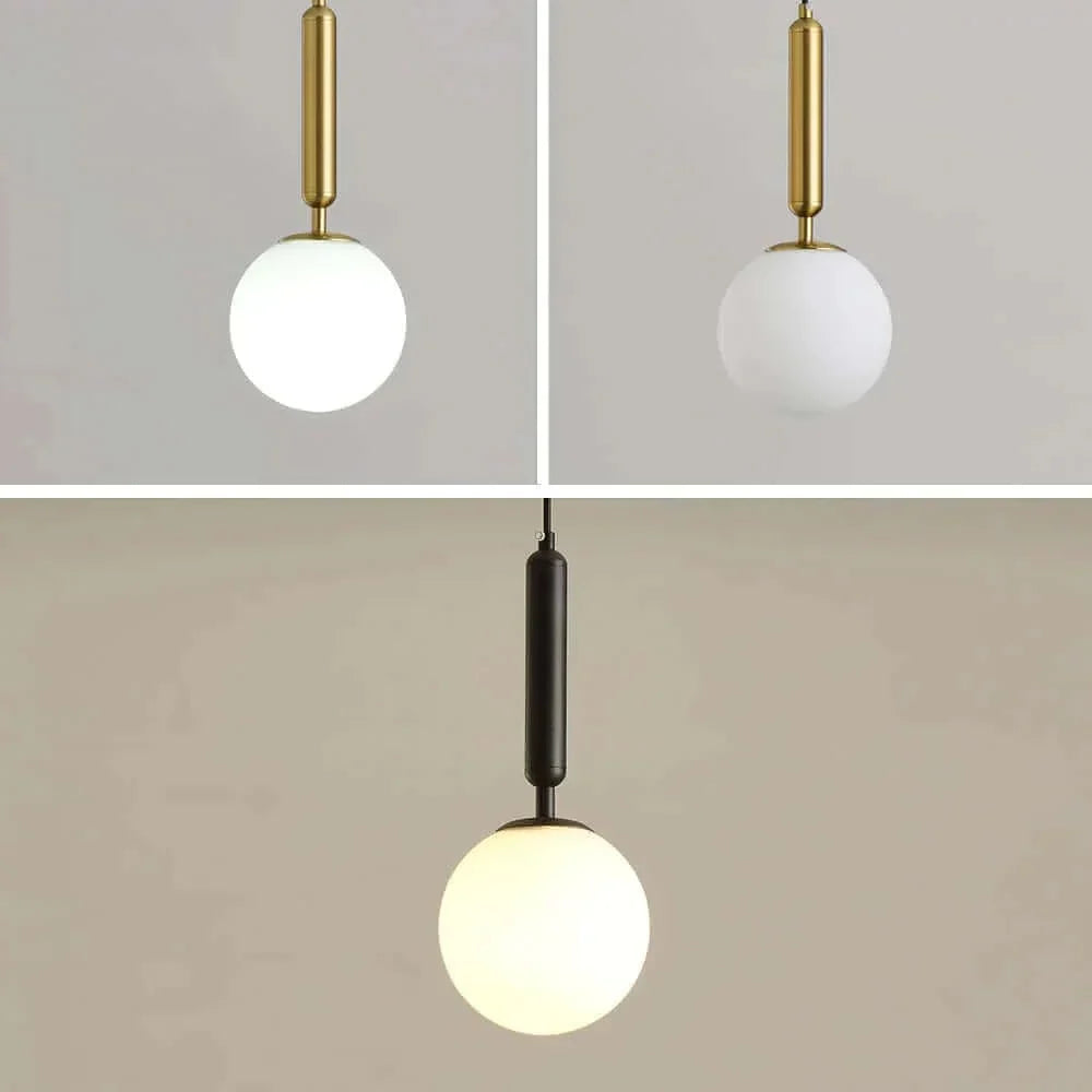 Mid-Century Modern Pendellampe med Frostet Glaskugle og Hvid Skærm