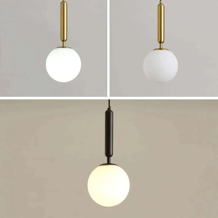 Mid-Century Modern Pendellampe med Frostet Glaskugle og Hvid Skærm