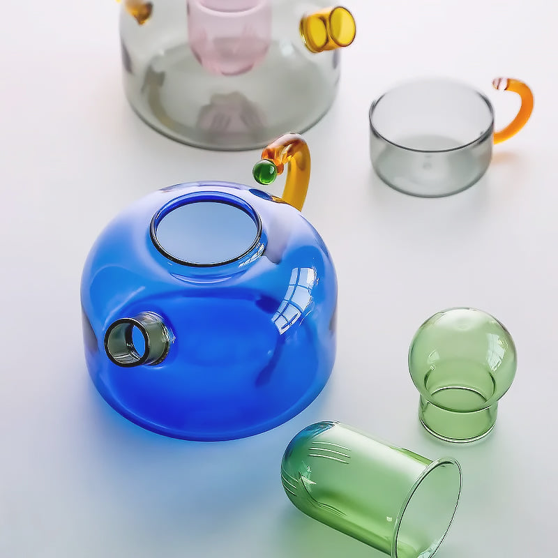 Farverigt Borosilikat Glas Teesæt med Unikke Former