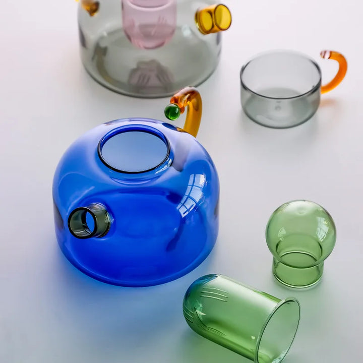 Stilfuldt Glas Teesæt med Integreret Filter og Kontrastfarver