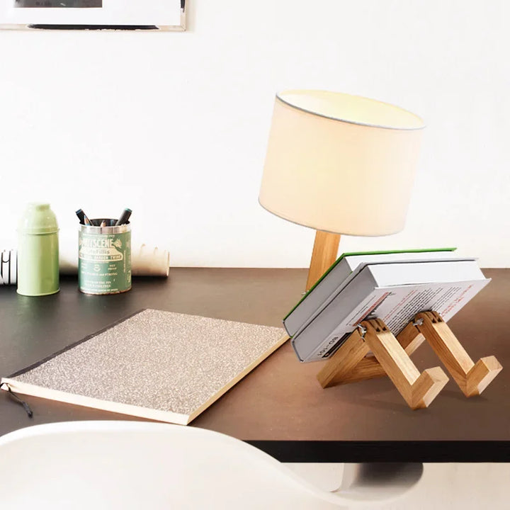 Træbordlampe med Indbygget Bogholder – Moderne Design