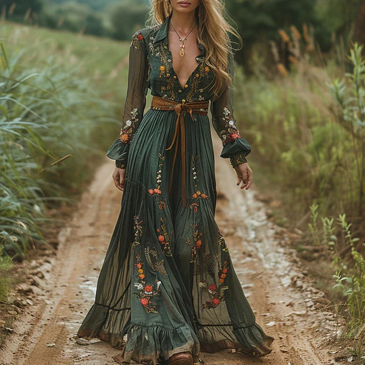Selvara™ | Bohemian Floral Maxi Kjole
