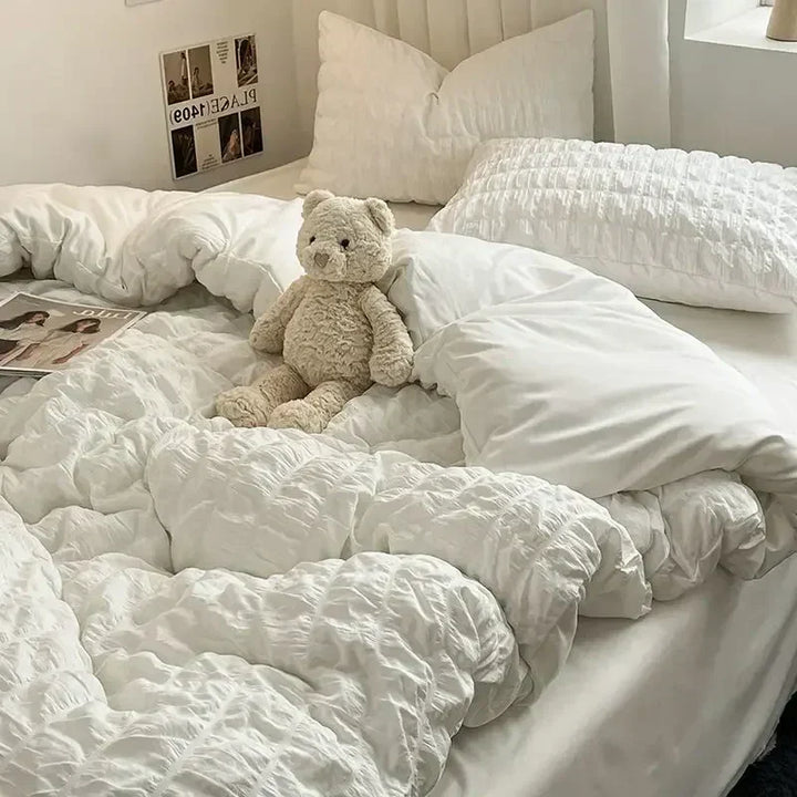 Seersucker Duvet Cover Set i Hvid - Blødt og Åndbart Sengetøj
