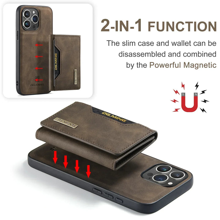 Magnetisk 2-i-1 iPhone Cover med Aftagelig Læderpung