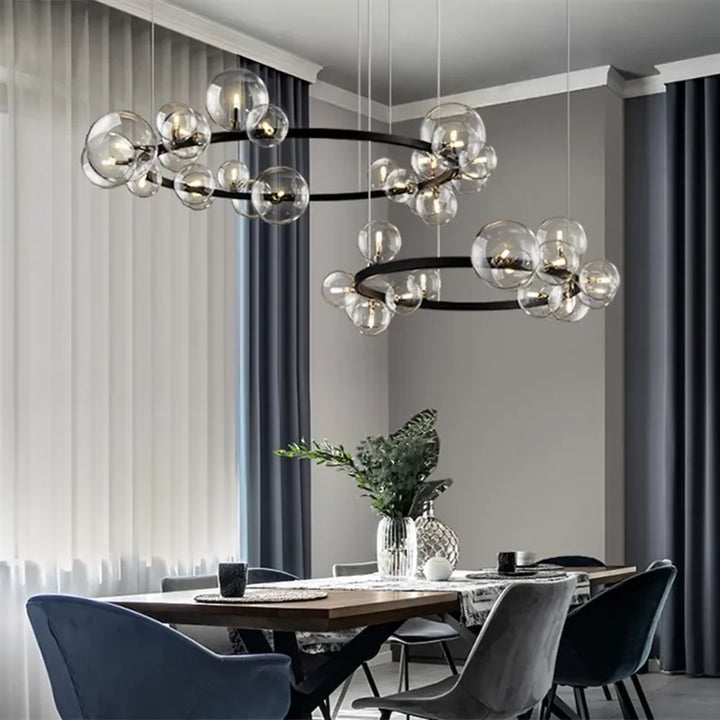 Moderne Metal Lysekrone med Klare Glasbobler og G9 LED Pærer
