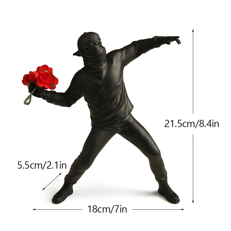 Håndlavet Banksy Blomsterkaster Harpiksskulptur 21,5 cm