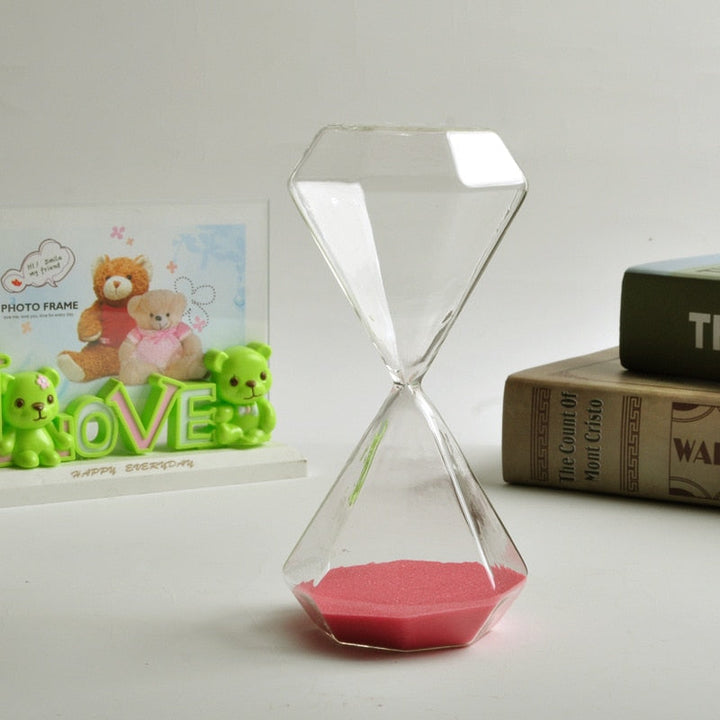 Diamantformet Glas Timeglas med Farverigt Sand - 5-60 Minutters Timer