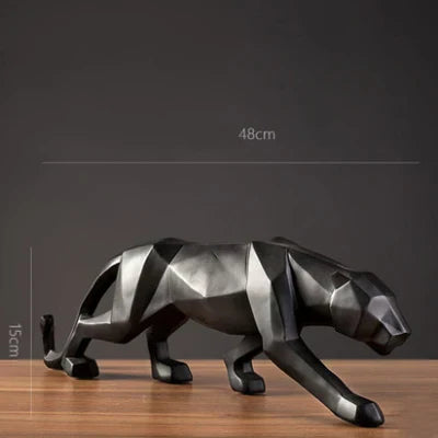 Abstrakt Leopard Statue i Resin - Geometrisk Dyrefigur til Moderne Indretning