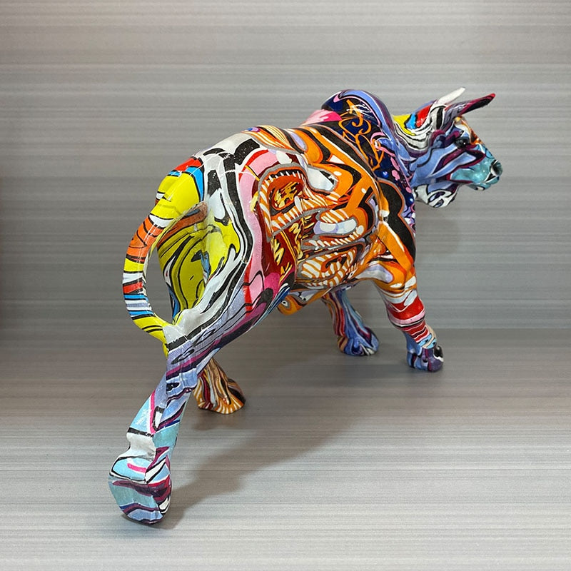 Farverig Graffiti Tyr Statue i Resin