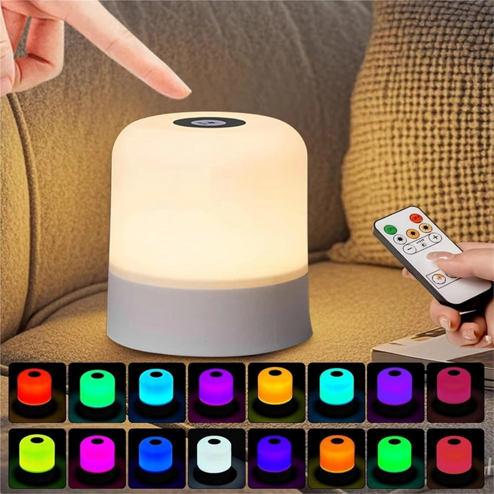 Farveskiftende Touch Bordlampe med Fjernbetjening og Genopladeligt Batteri