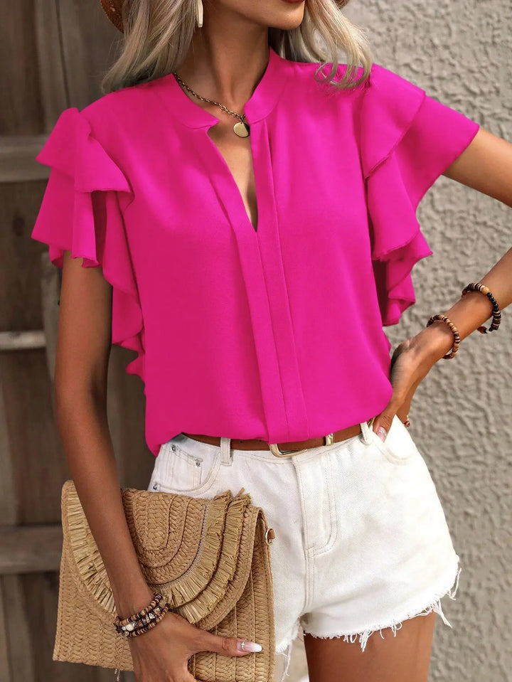 Amira™ | Stilfuld Bluse med Elegante Flæser