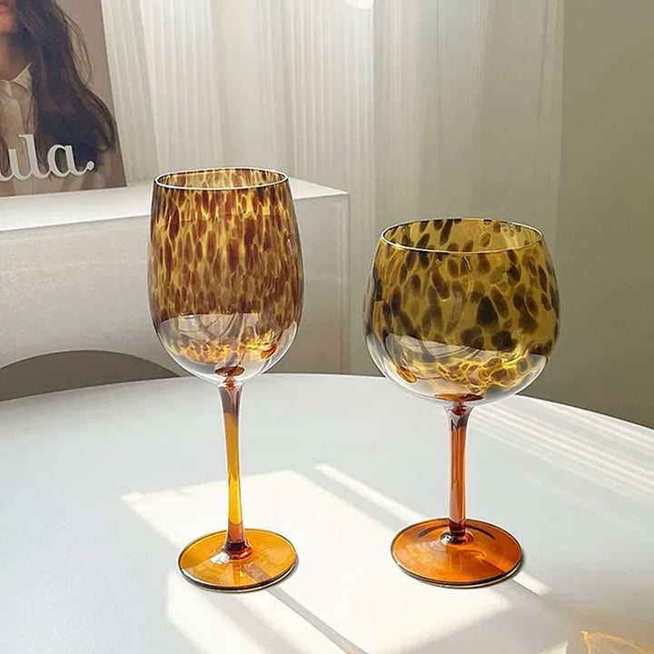 Vintage Amber Leopard-Print Vinglas i Borosilikatglas