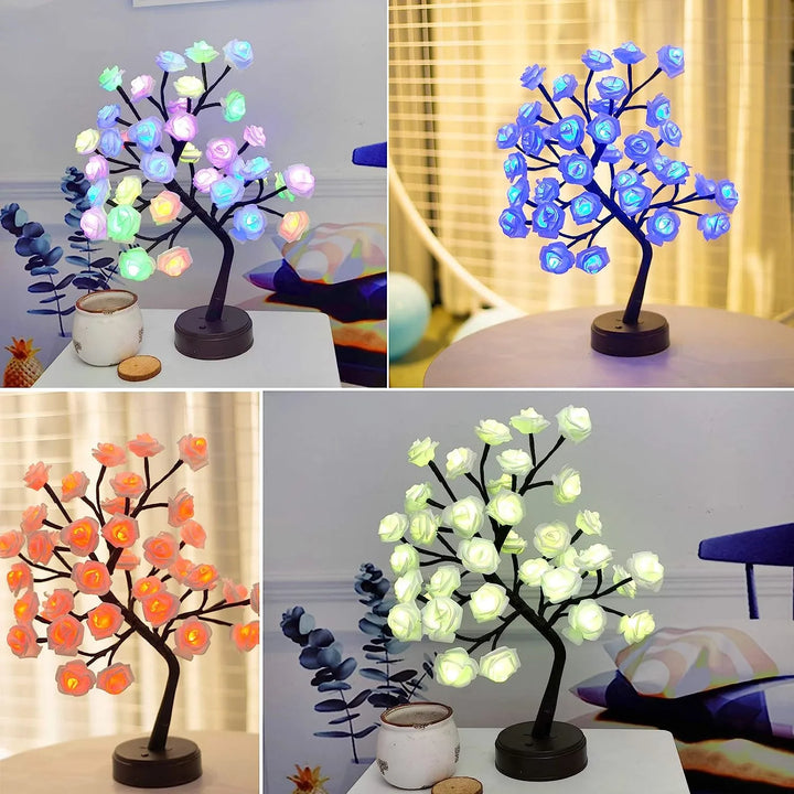 3D Rose Bordlampe med 24 LED Lys - USB & Batteridrevet Nattelys