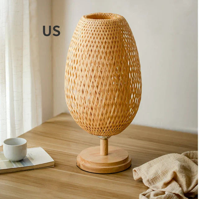 Dimmbar Rattan Bordlampe med Bambus Skærm