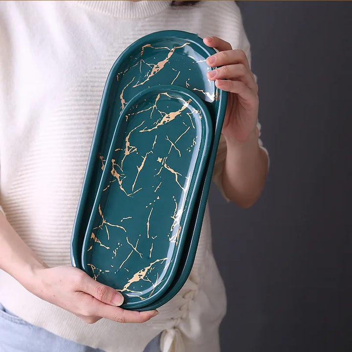 Keramisk Marmor Oval Bakke til Smykker og Kosmetik