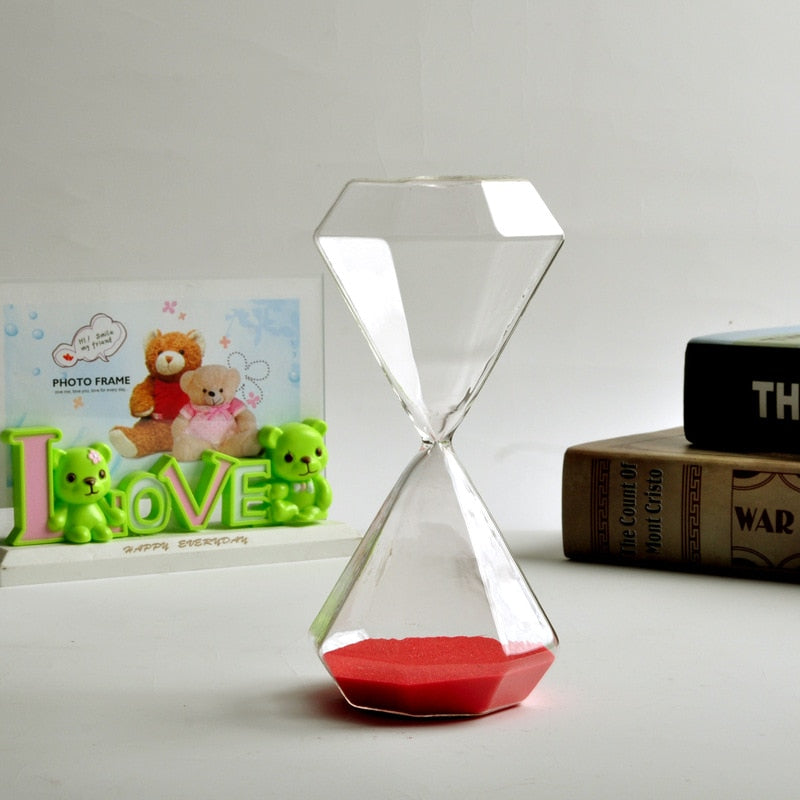 Diamantformet Glas Timeglas med Farverigt Sand - 5-60 Minutters Timer