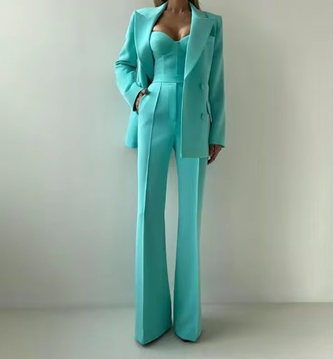 Tiffany | Kvinders Tre-delt Blazer Sæt Korset Top & Flared Bukser