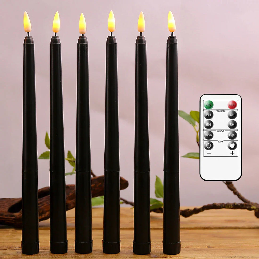 Sorte LED Lys uden Flamme med Fjernbetjening