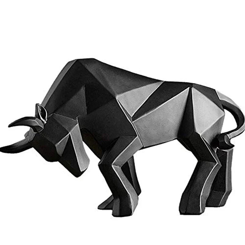 Moderne Geometrisk Tyr Skulptur i Sort og Hvid Harpiks