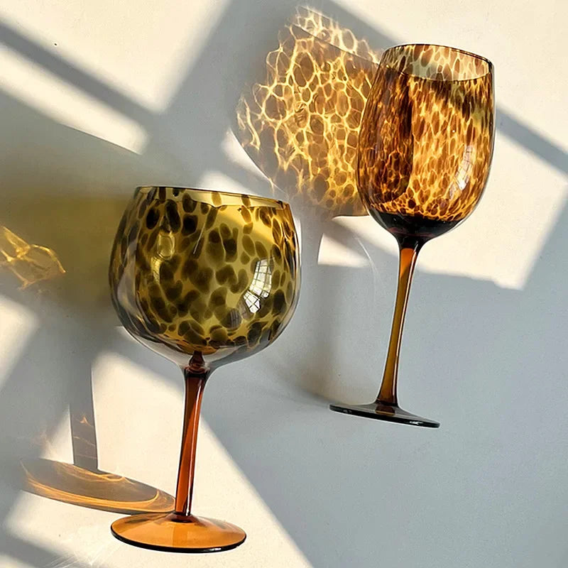 Vintage Amber Leopard-Print Vinglas i Borosilikatglas