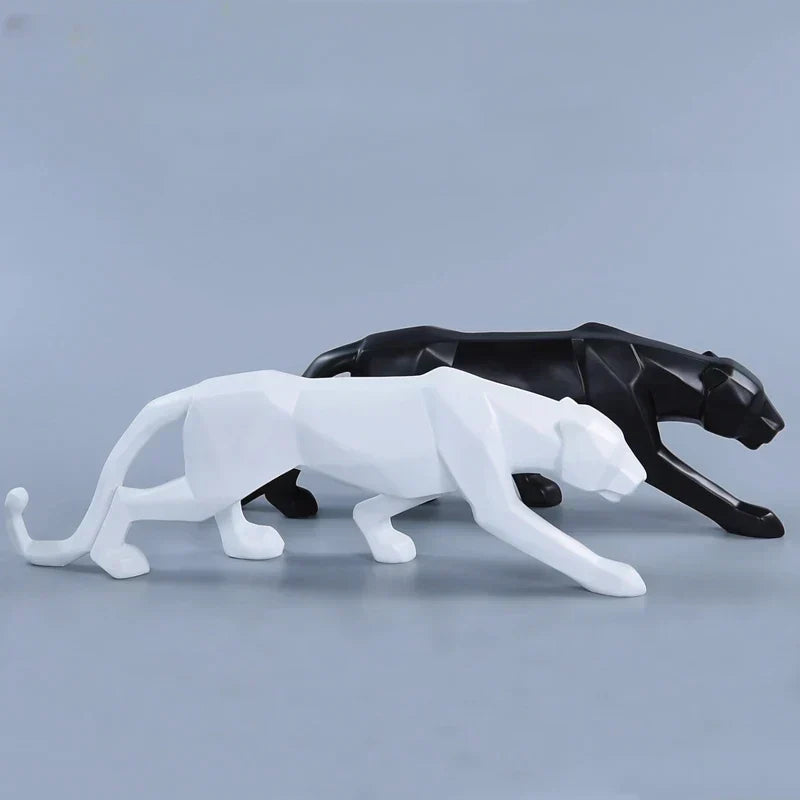 Abstrakt Leopard Statue i Resin - Geometrisk Dyrefigur til Moderne Indretning