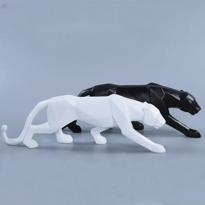 Abstrakt Leopard Statue i Resin - Geometrisk Dyrefigur til Moderne Indretning