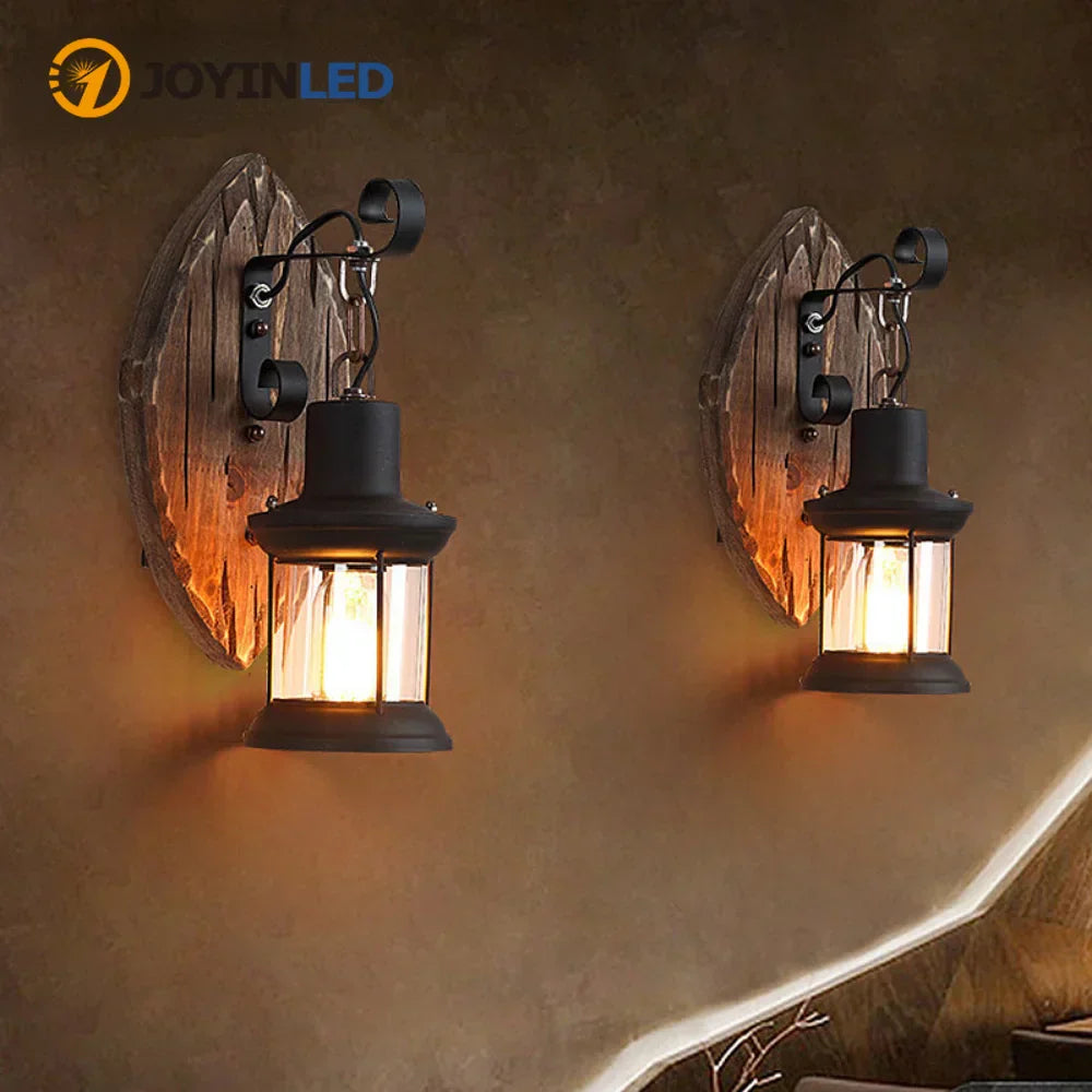Vintage Industriel Væglampe med Metalbur og LED Belysning