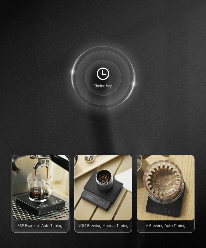 Digital Kaffevægt med Timer, 2 kg Kapacitet, USB Opladelig, Præcision til 0,1 g