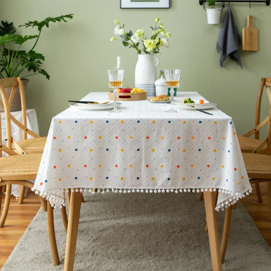 Farverig Blomsterdug i Bomuld - Rektangulær og Rund Form