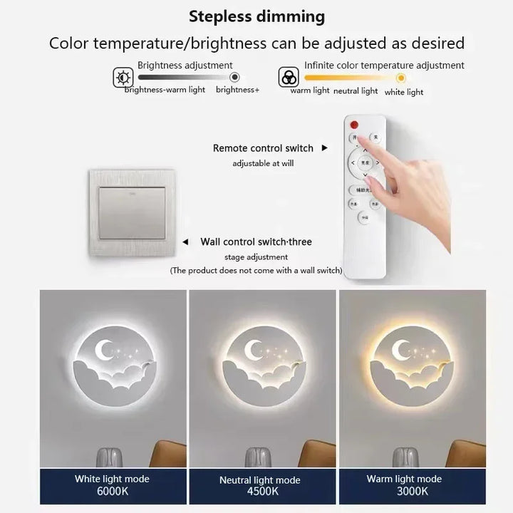 Justerbar LED Væglampe med Måne og Stjerner i Nordisk Design