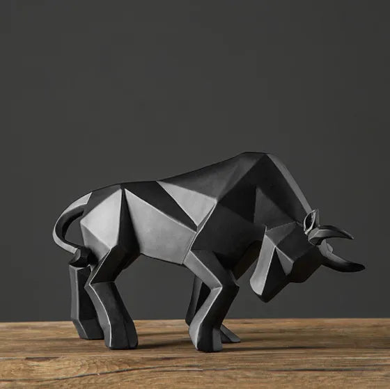Moderne Geometrisk Tyr Skulptur i Sort og Hvid Harpiks