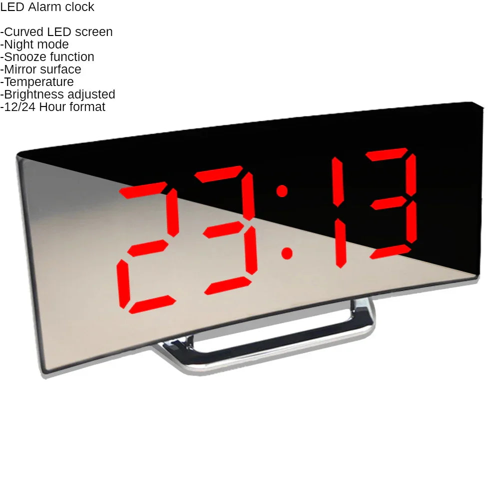 Buet LED Vækkeur med Snooze og Spejlfinish