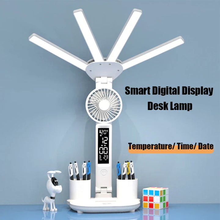 Multifunktionel Smart Bordlampe med Blæser og Digitalur