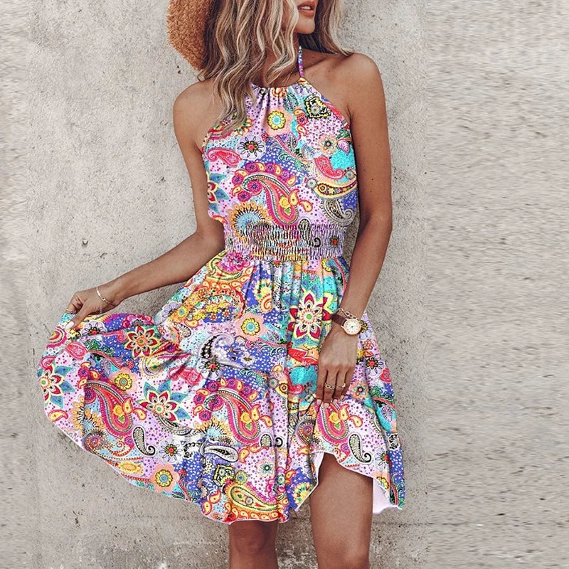 Amber | Kvinders Halterneck Blonde Flowy Draperet Kjole