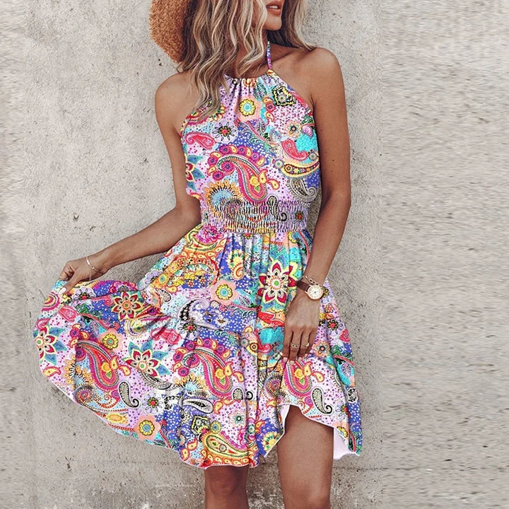 Amber | Kvinders Halter Blonde Flowy Draperet Kjole