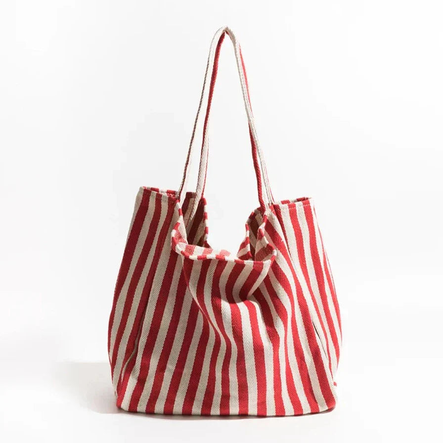 Stribet Tote Bag i Holdbart Lærred