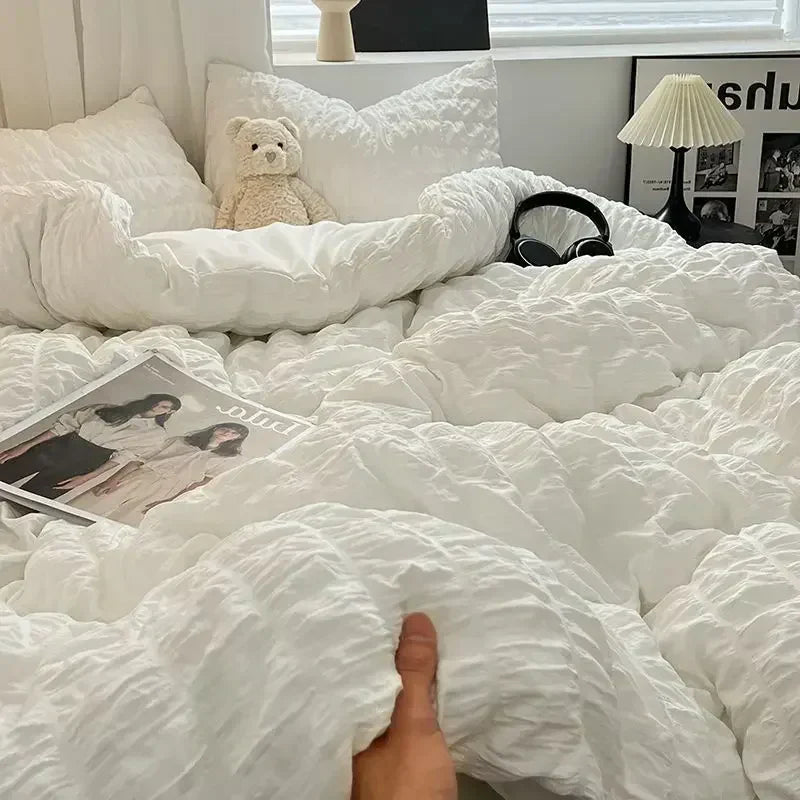 Seersucker Duvet Cover Set i Hvid - Blødt og Åndbart Sengetøj