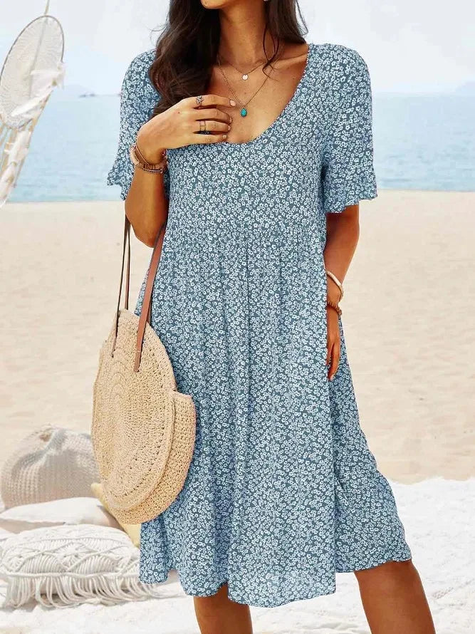 Daisy | Kvinders Ditsy Floral V-Hals Korte Ærmer Smock Kjole