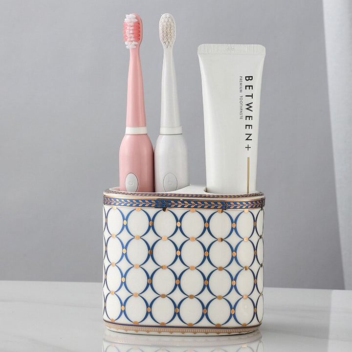 Art Deco Keramisk Badeværelses Holder med Geometriske Motiver